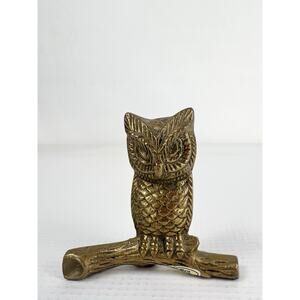 Vintage Solid Brass Owl Figurine Statue Paperweight Bird Rustic Decor 2.5”